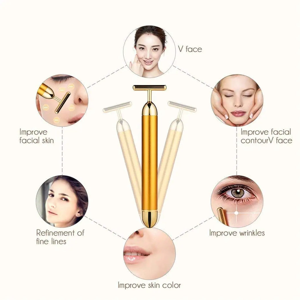 24k Gold Face Lift Bar Roller Vibration Slimming Massager Facial Stick