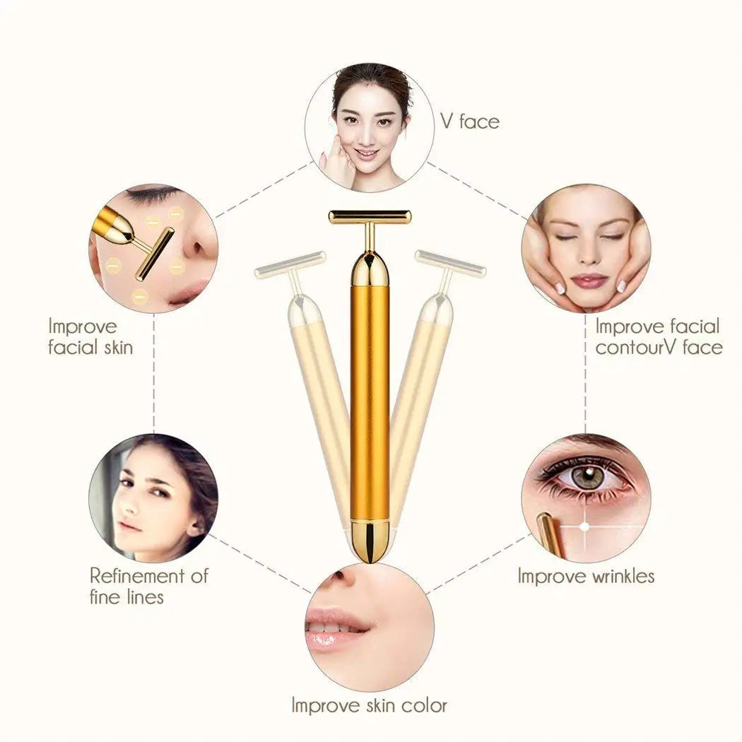 24k Gold Face Lift Bar Roller Vibration Slimming Massager Facial Stick