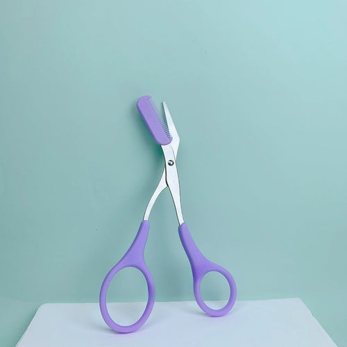 Pink eyebrow trimming scissors with built-in comb - stainless steel,