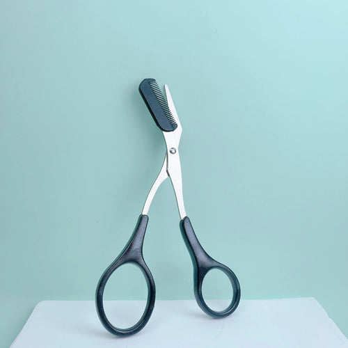Pink eyebrow trimming scissors with built-in comb - stainless steel,