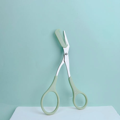 Pink eyebrow trimming scissors with built-in comb - stainless steel,