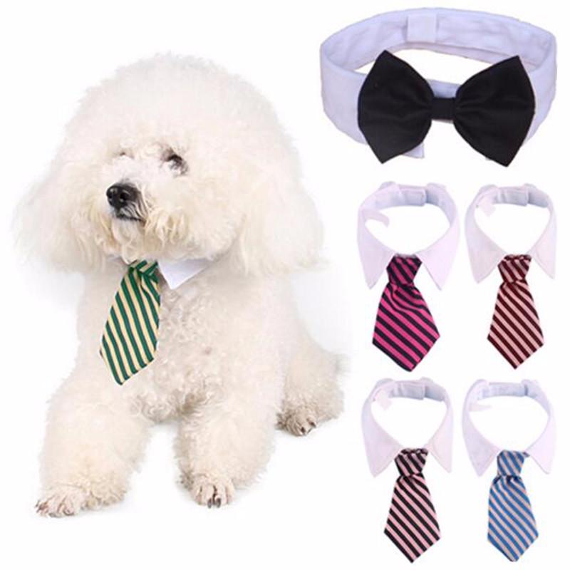 Dog Grooming Cat Striped Bow Tie Collar Pet Adjustable Neck Tie White